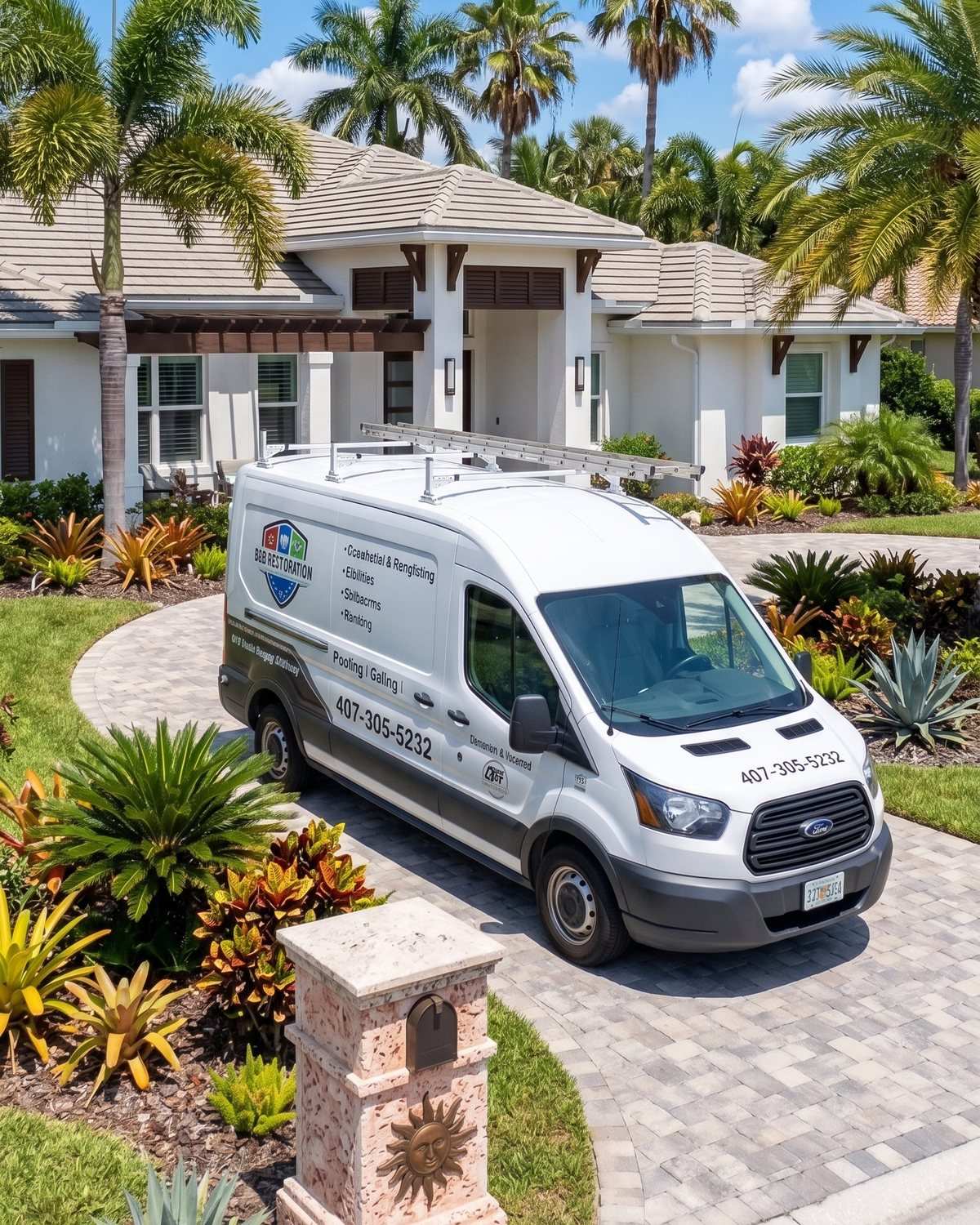 ELR Restoration van parked in the driveway of an Orlando home